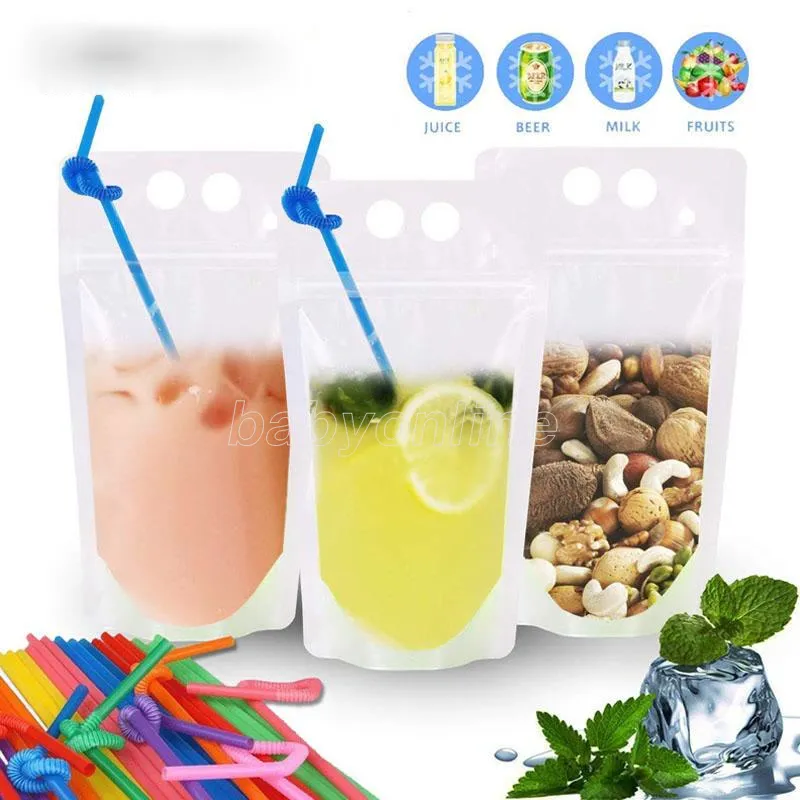 Clear Drink Pouches Resealable Zipper Heavy Duty Drink Bag Hand Held
