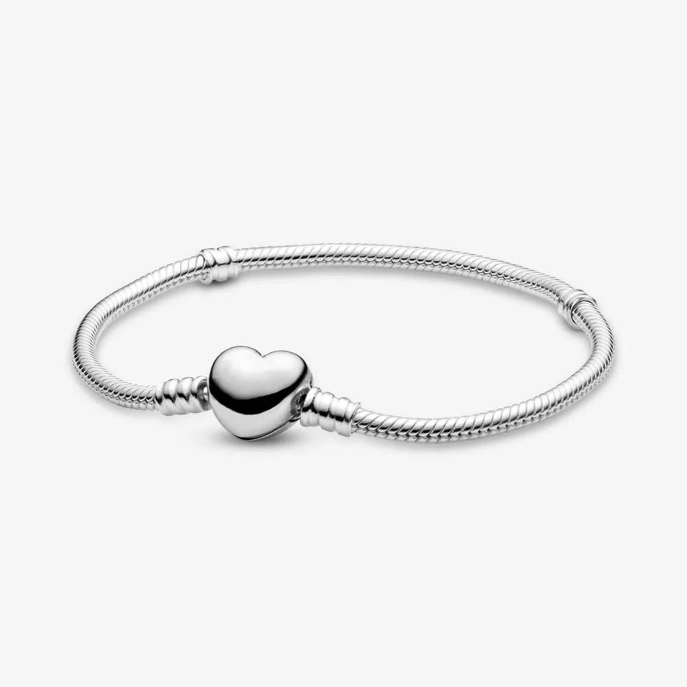 100% 925 Sterling Silver Heart Fermoir Serpent Chaîne Bracelet Fit Authentique Européenne Dangle Charme Pour Les Femmes De Mode DIY Bijoux