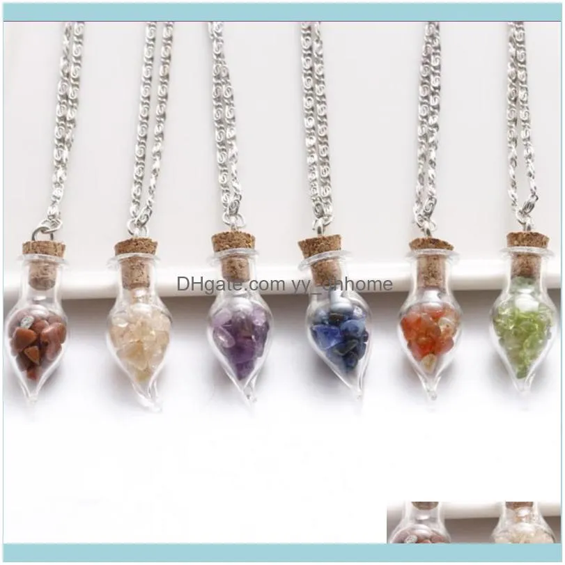 FYJS Unique Silver Plated Wish Bottle Amethysts Stone Pendant Link Chain Necklace Lapis Lazuli Jewelry