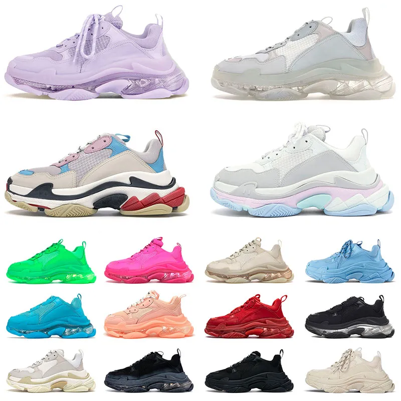 2021 Mode Triple S Klare Sohle Designer-Schuhe Schwarz Elfenbein Lila Weiß Rosa Rot Marineblau Grün Kristall Luxus-Plattform-Turnschuhe Klassische Og-Trainer im Freien