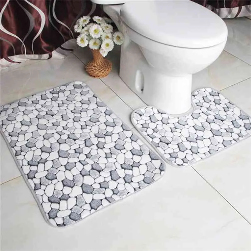 2 ШТ. / Установить булыжник коврик для ванной комнаты установлен фланель противоскользящая кухня коврик для ванной ковровной ванной дольита