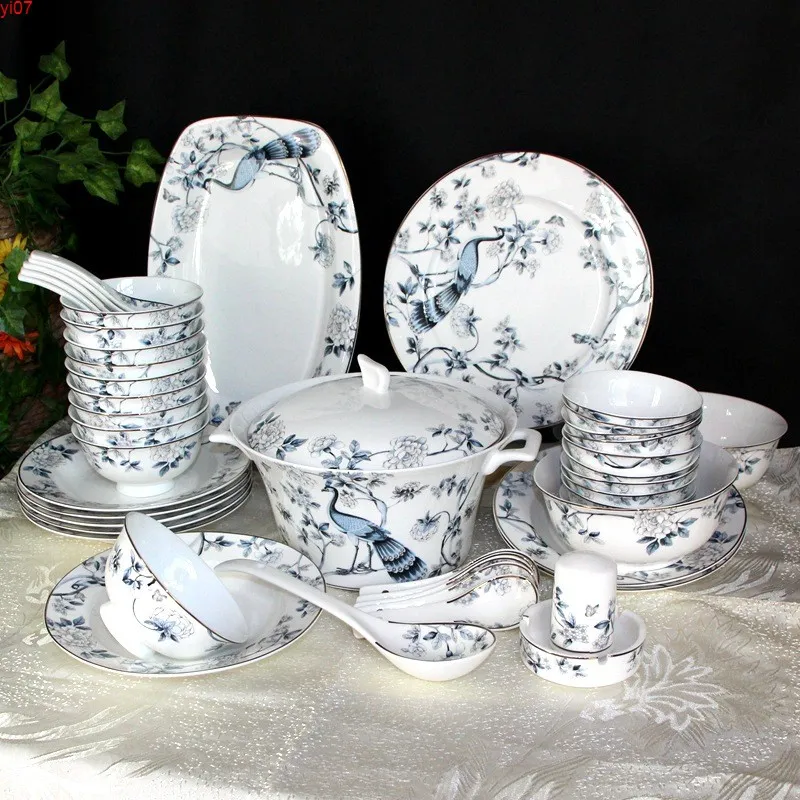 Wedding Blue and White Porcellana Ciotole Antique Stoviglie Set di stoviglie Regali Piatti domestici Jingdezhen Bone China TablewareHigh Quatity