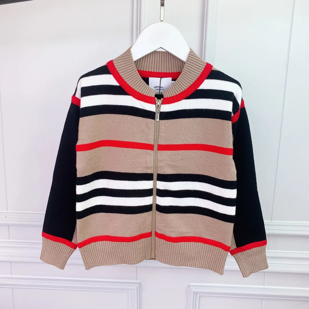 Fashion Children's Sweaters Cardigan Zipper Coat Match Color Horizontal Stripe All-match Sweater 2 Colors