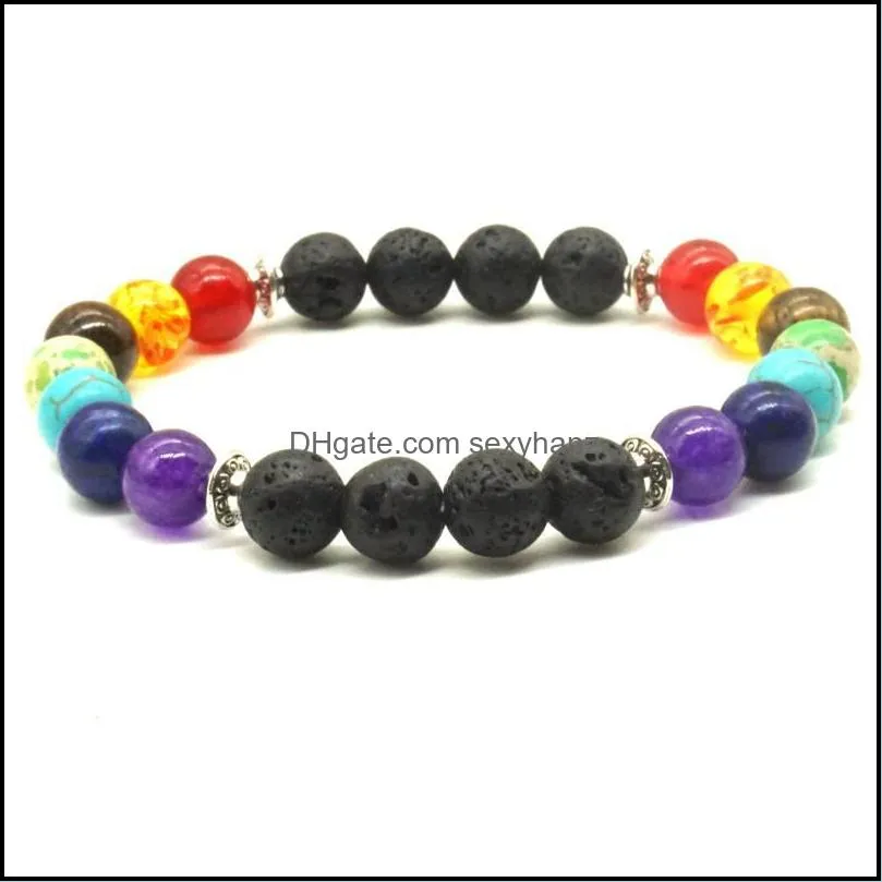 8mm Lava Stone 7 Chakra Healing Balance Beads Reiki Buddha Prayer  Oil Diffuser Bracelet Jewelry Flying Saucer Spacer Beaded,