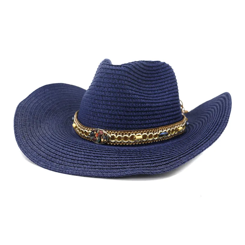 soleil chapeaux de paille hommes femmes panama large bord ceinture bande western cowboy chapeaux d'été décontracté vintage raphia blanc noir femmes chapeaux de soleil