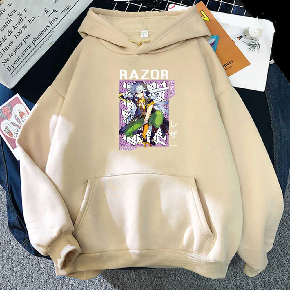 Genshin Darbeli Razor Moda Oyunu Hoodies Komik Karikatür Manga Serin Erkek Baskılı Harajuku Rahat Gevşek Kış Sıcak Kazak Üst Y0901