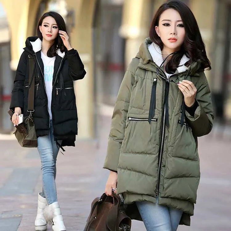 Frauen unten mäntel 2021 neue mode zipper solide lange winter unten jacke weibliche parkas taschen zipper mäntel frau jacke