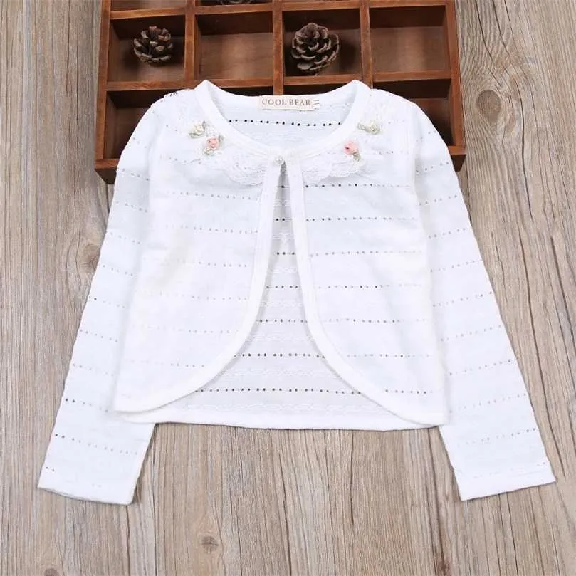 White Girl Cardigan Kids Spring Autumn Long Sleeve Cotton Sweater For 1 2 3 4 6 8 10 11 Years Old s Coat 175005 211104