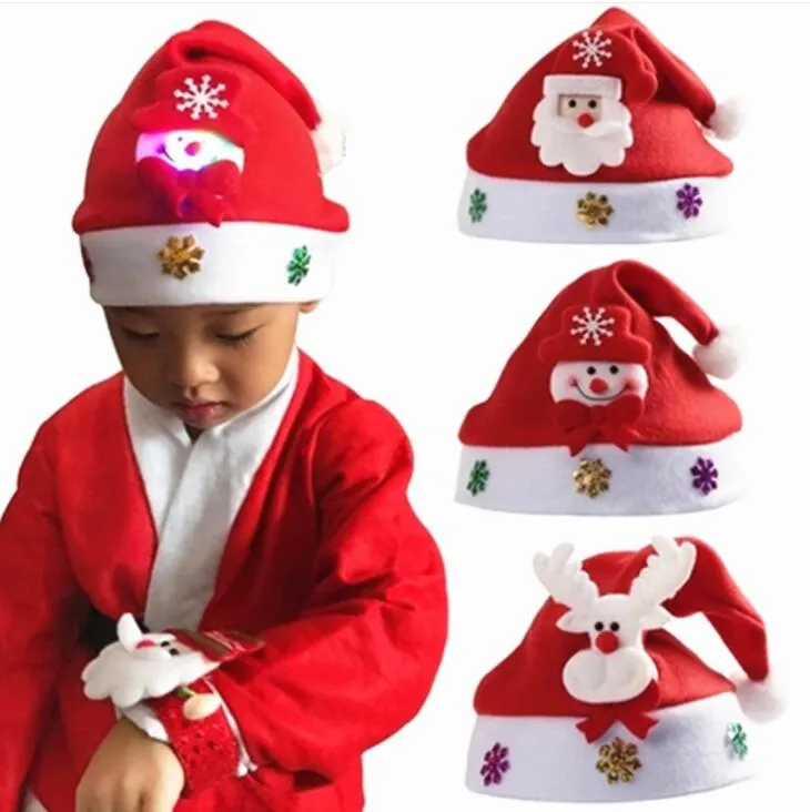 2021 adult kid Child LED Christmas Lighting Hat Santa Claus Reindeer Snowman Xmas Gifts Cap Night Lamp Lighting Decoration