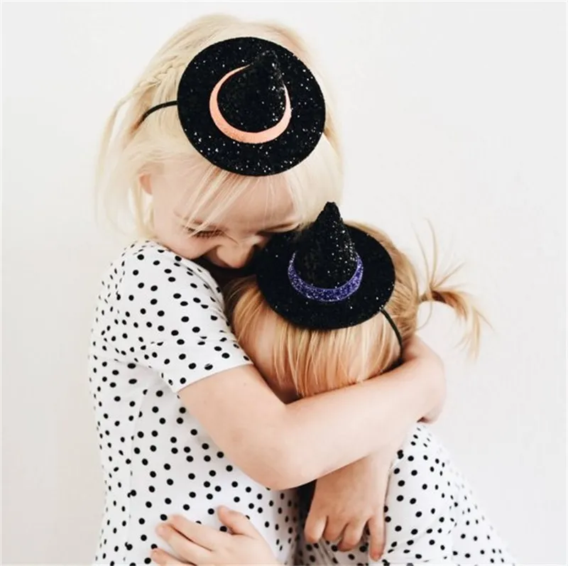 New Europe Baby Girls Cute Witch Hat Handband детей Sequins Bowknot Hapery Cap Hairband Дети Банданас Эластичная головка головки C3