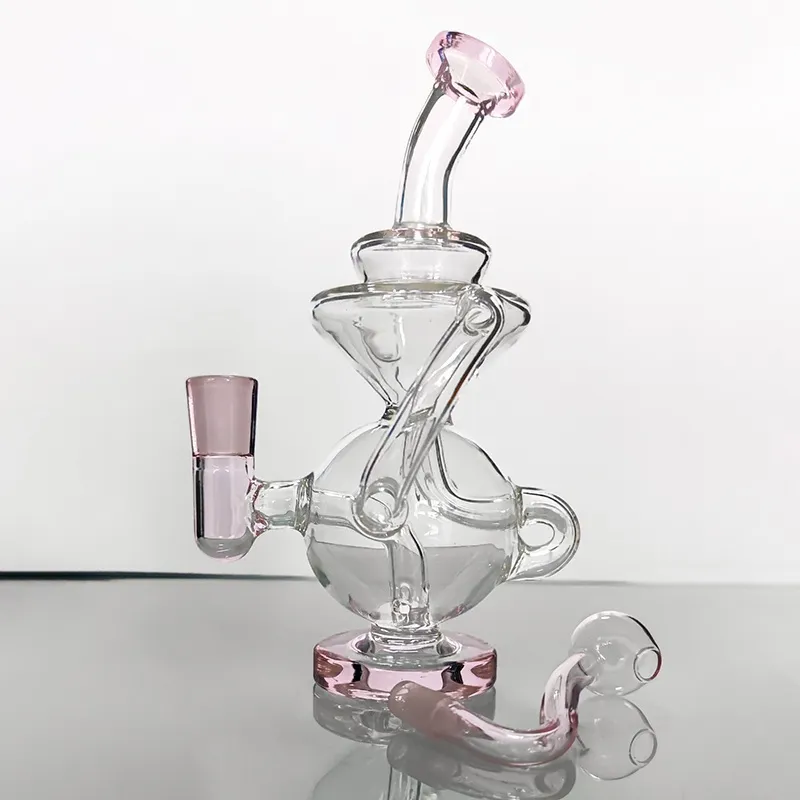 Rosa-transparente Glasbongs mit gebogenem Hals, Rauchpfeife, Öl-Dab-Rigs, Wabenperkolator, Wasserpfeifen, 10-mm-Innengelenk, Wasserpfeifen mit rosa Schüsselzubehör