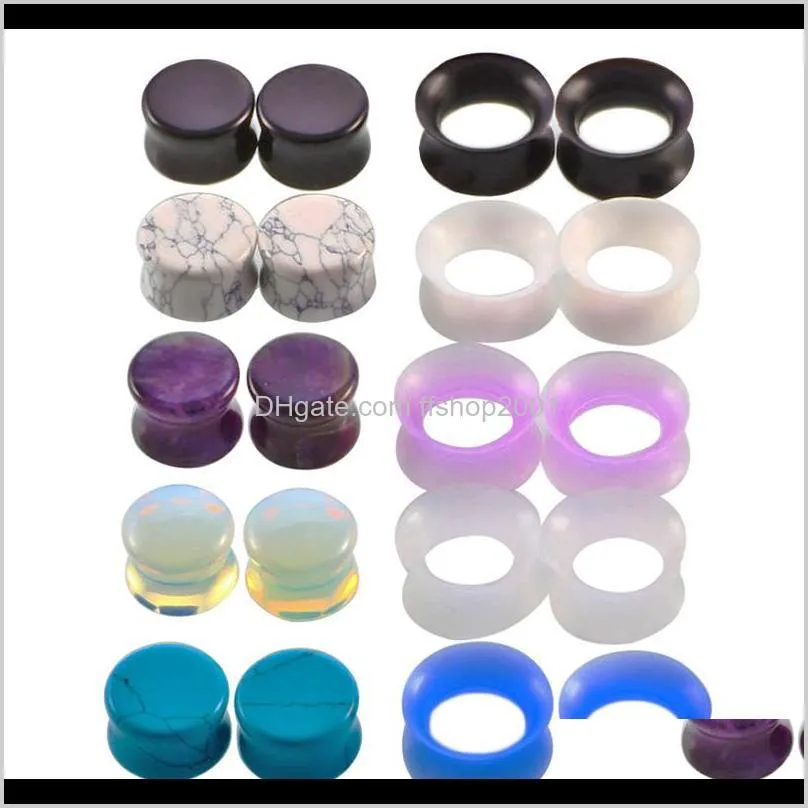 10 paires de bouchons d'oreille en pierre naturelle, tunnels en silicone, jauges à double évasement, civière d'oreille, extenseurs d'oreille, bijoux de perçage corporel 6-16 mm Mix GL Kyxcg