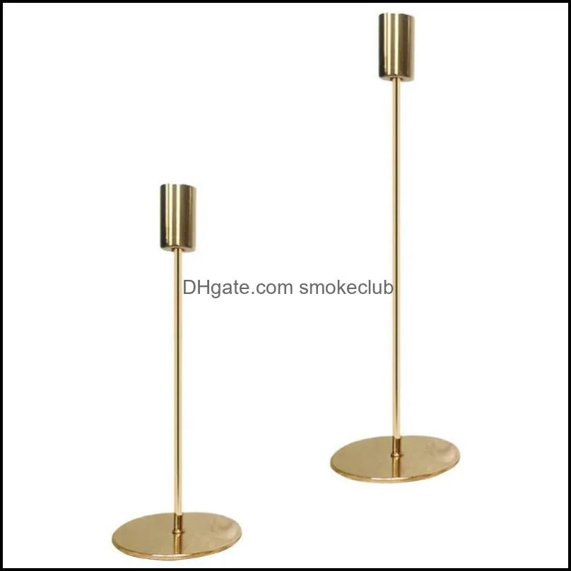 Candle Holders 2PCS Simple Metal Candlestick Adornment Light Luxury Iron Art Decoration(Golden)