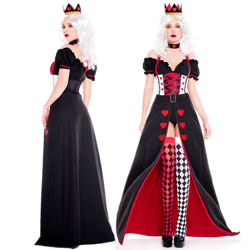 Regina di cuori Alice nel Paese delle Meraviglie Costume Poker Queen Cosplay Costumi in maschera di Halloween Abito sexy G0925