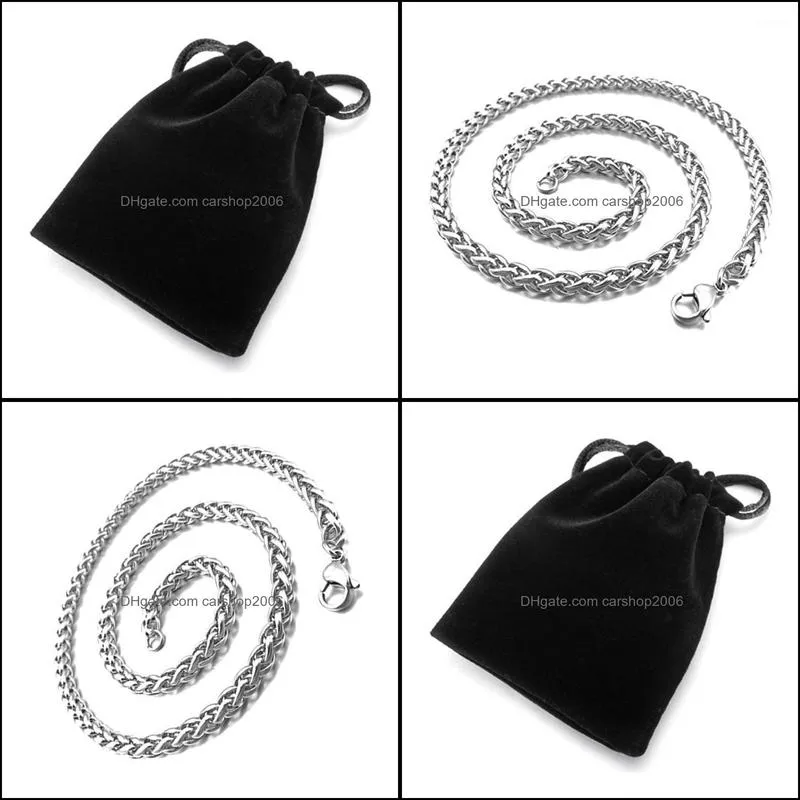 Chains 4.0mm Width Stainless Steel Necklace Wheat Chain Link Silver-color 55cm Mens1