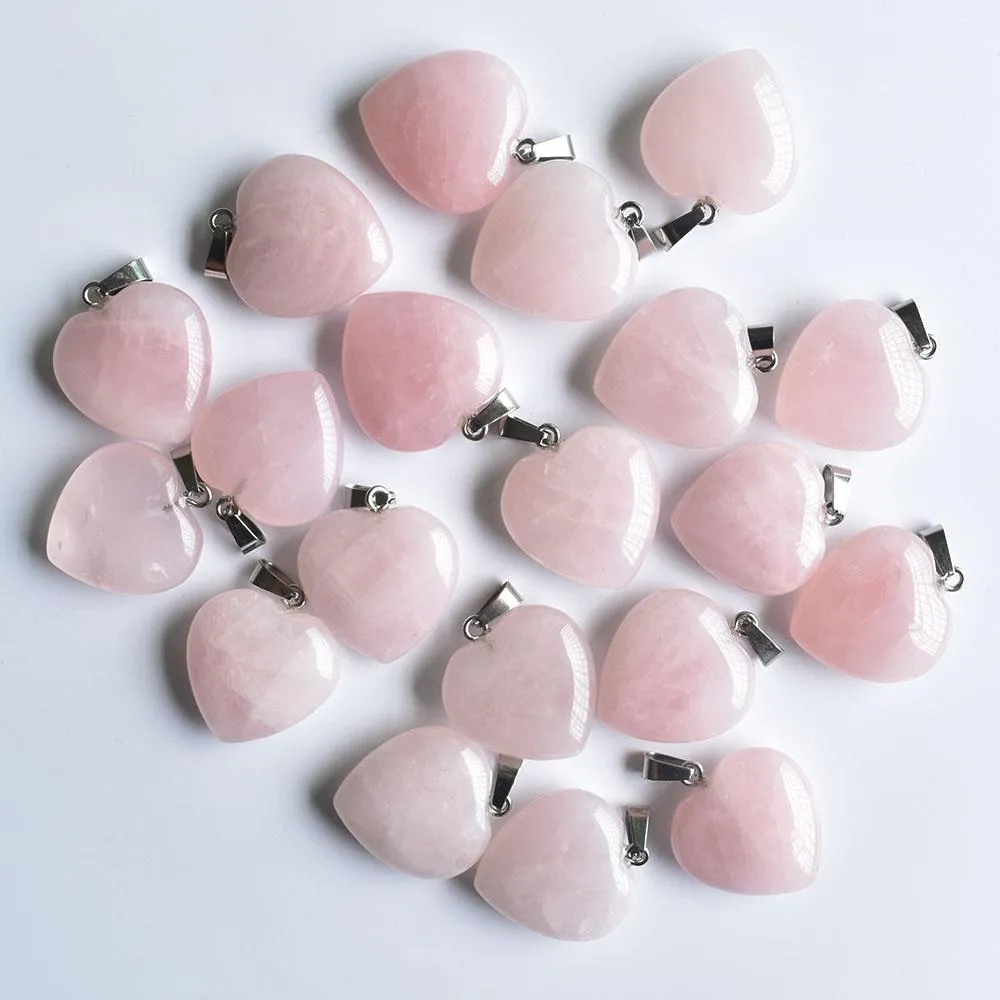 Natursten Charms 25mm Hjärtform Rosa Rose Quartz Pendants Chakras Gem Stone Fit Örhängen Halsband Göra Assorterad