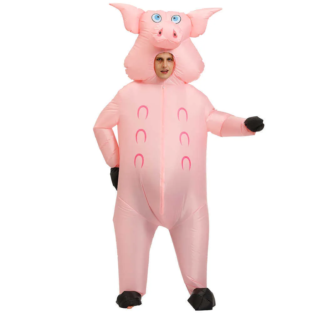 Vuxen djur uppblåsbara kostym rosa gris party rollspel disfraz anime maskot kläder halloween cosplay kostymer för man kvinna g0925