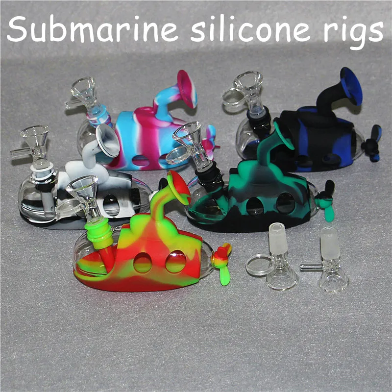 submarine design hookahs water bong 14mm bowl mini bongs detachable silicone protectcase glass bubbler smoking pipes