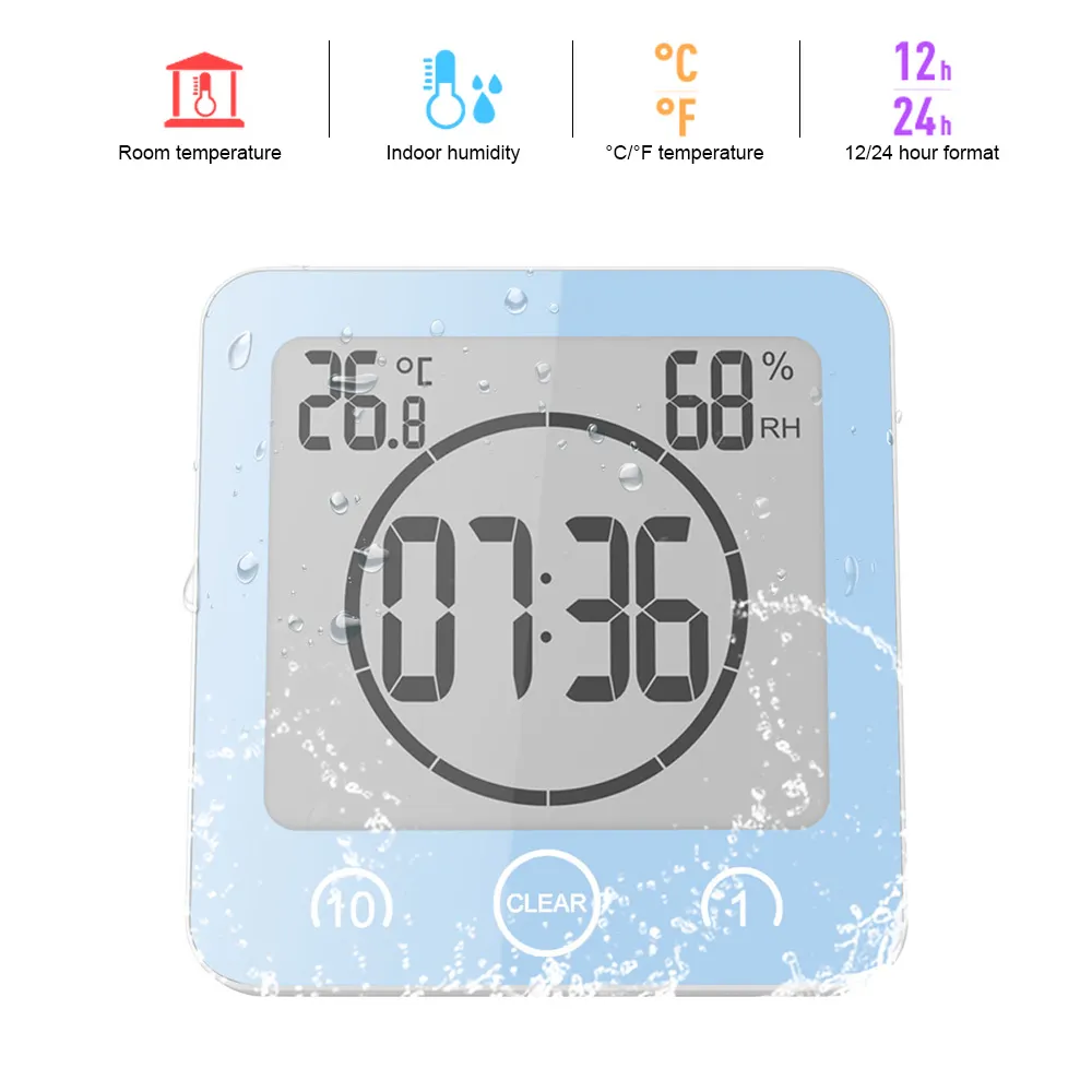 Reloj de baño, temporizador de ducha, alarma, relojes digitales, relojes de  temporizador de cocina impermeables para baño con termómetro, higrómetro  para ducha, cocina, maquillaje Ormromra 2021509-3