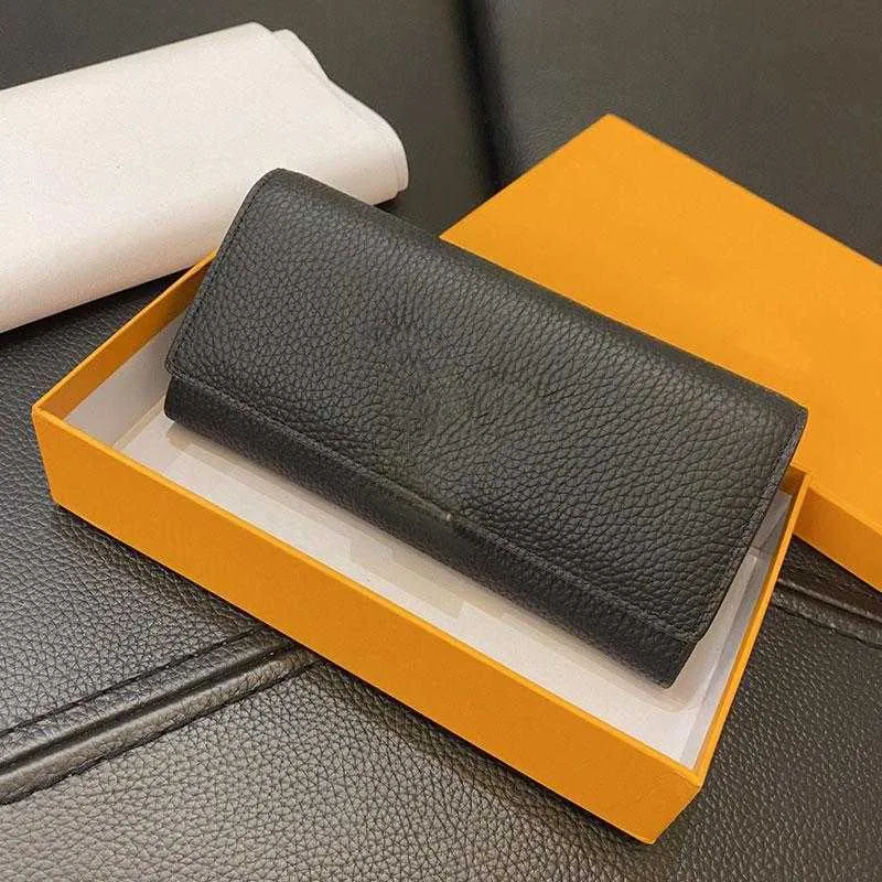 Women Plain Wallet Classic L Letters Lady Purse Hand Bag Litchi Grain Cowhide Leather Card Holder With Box