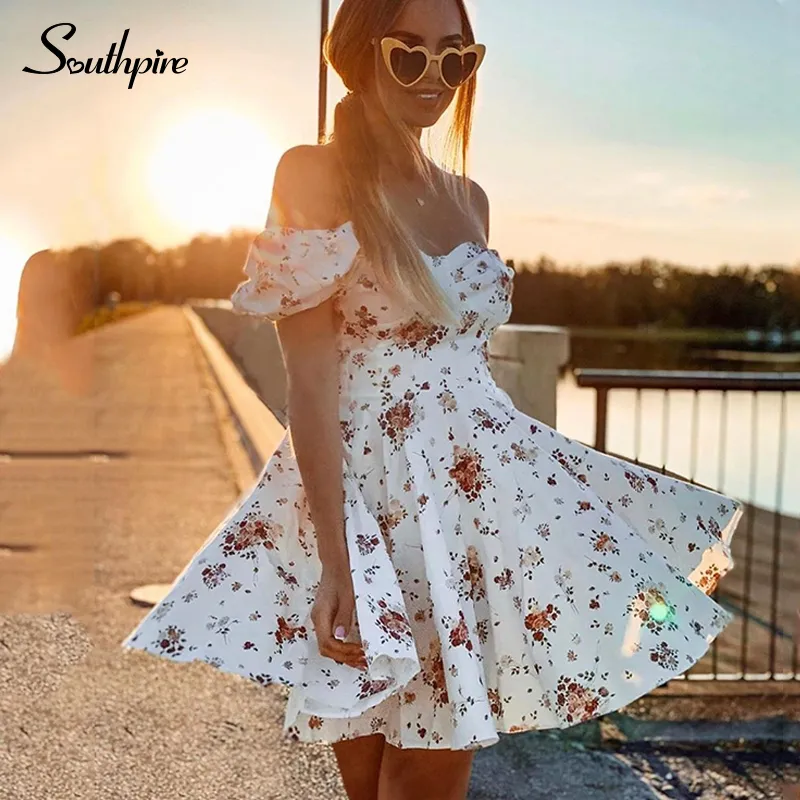 Southpire Elegant White Flower Print Mini little sundress with Puff Sleeves and Zipper for Women - Perfect for Summer (210316) Southpire Elegant White Flower Print Mini little sundress with Puff Sleeves and Zipper for Women - Perfect for Summer (210316)
