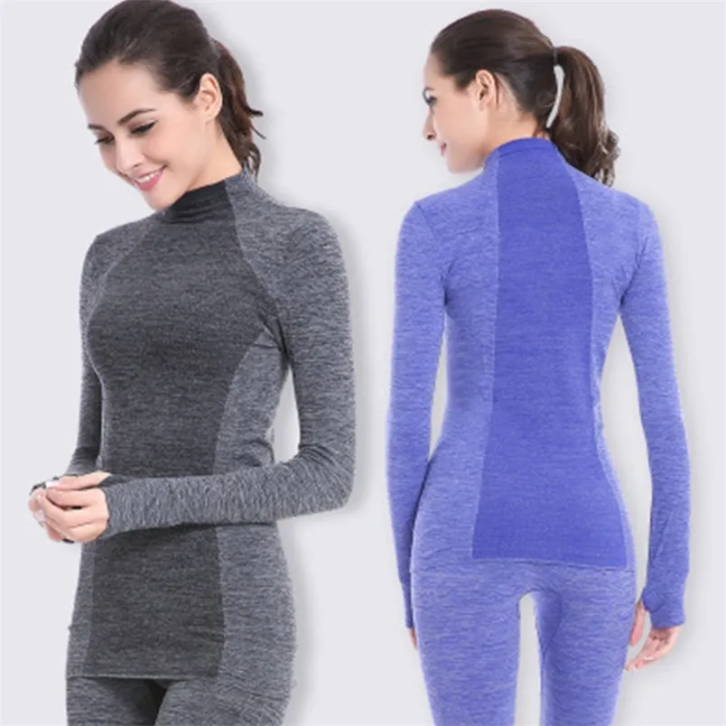 Marca Tracksuit Térmica Underwear Mulheres Inverno Rápido Seco Alta Elastic Longo Longo Underwear Pacote de Calor Mulheres Quente Dois Peça Set 211211