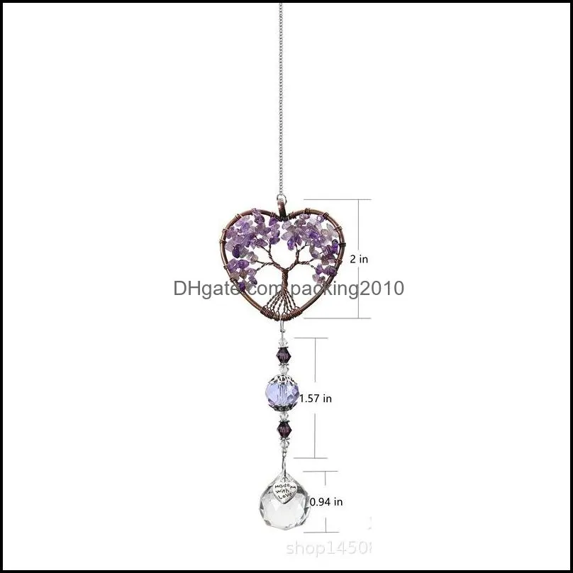 Hanging Crystal Suncatcher Life Tree Stone Love Wind Chimes Beads Prism Pendant Maker Drops Hang for Window, Home Decor, Car Charms