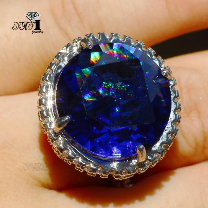 Klaster pierścienie Yayi Fine Jewelry Księżniczka Cut Blue 15 * 15mm Pazaw Ustaw ponad 100 sztuk Little Cubic Cyrkonia Srebrny Kolor Wedding Party Miłośnicy
