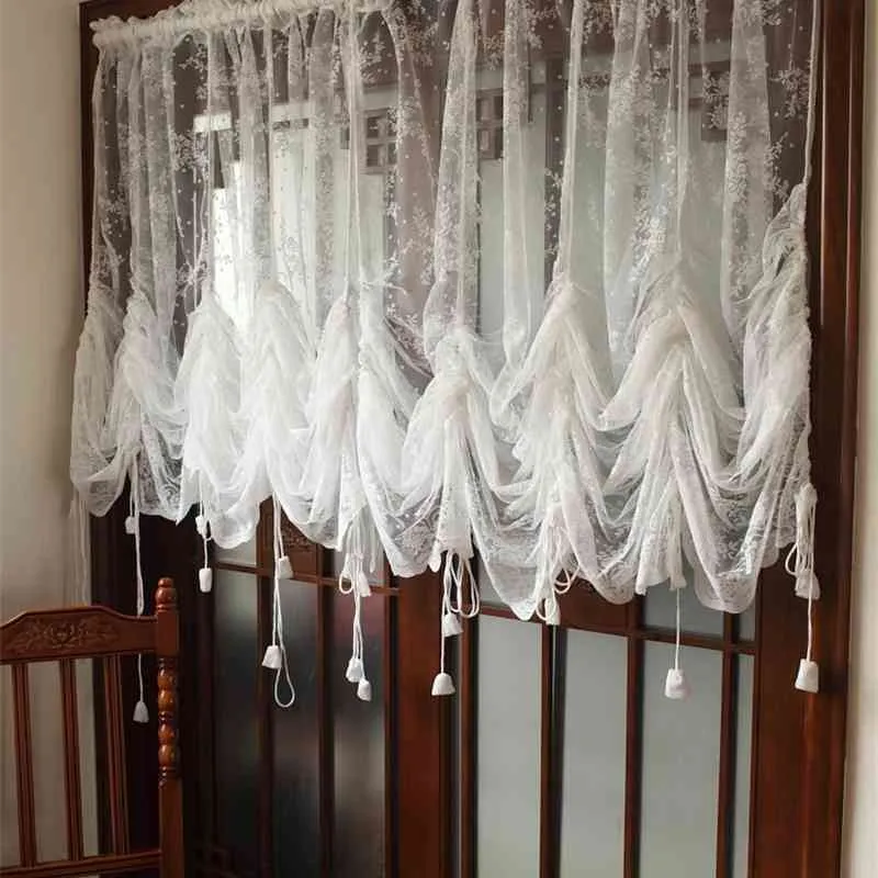 200 * 230 cm Wiejskiej Sheer Kurtyna Koronka, pusta baloon, rocznika kurtyny Valance, gotowa Cafe Curtain Sheer dla domu EL 210712