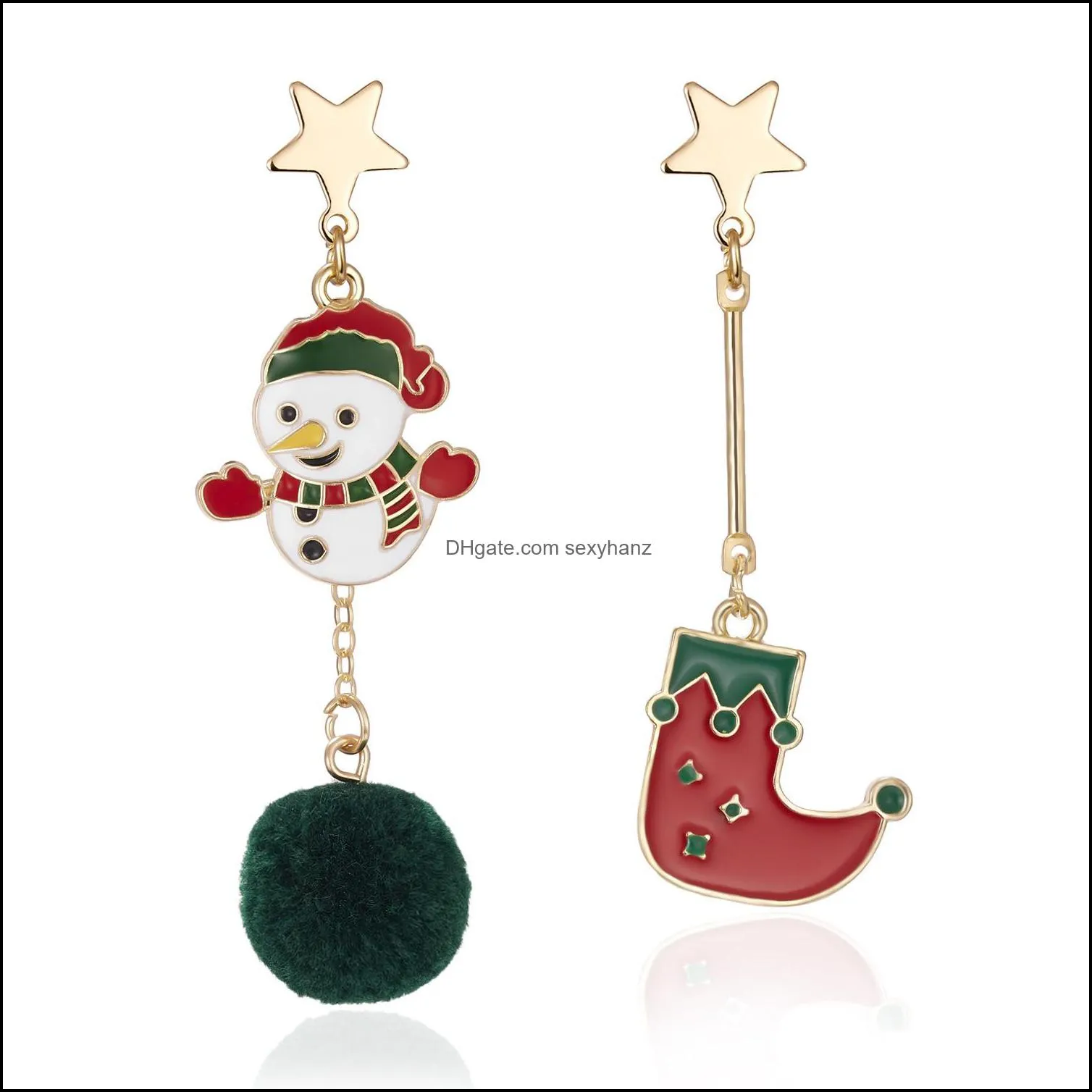 S2604 Fashion Jewelry Chirstmas Earrings Cute Bear Star Snowman Plush Ball Tassels Asymmetrical Stud Earrings Christmas Accessories
