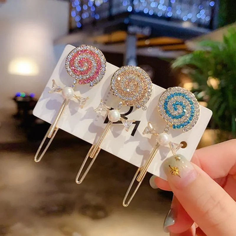 Saç Aksesuarları Kore Sevimli Kristal Lolipop Klip Çocuklar için Rhinestone Saç Kelepçesi Kız Kawaii Toka Inci Barrette Bebek