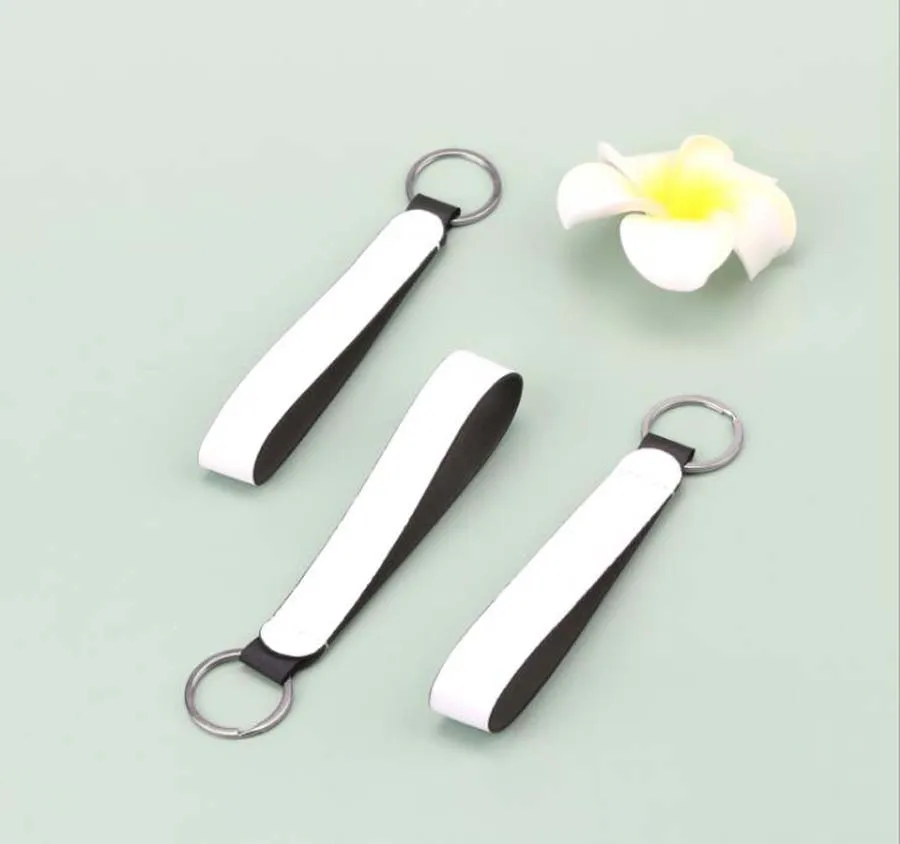 10pcs Bag Parts Sublimation DIY White Blank PU Leather Long strip Keychain