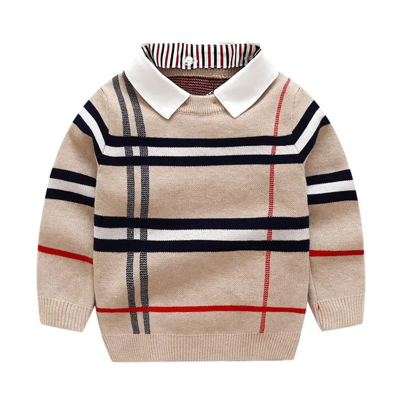 2021 Sonbahar Kış Boys Sweater Örme Çizgili Süveter Toddler Çocuklar Uzun Kollu Kazak Çocuk Moda Sweaters Giysileri