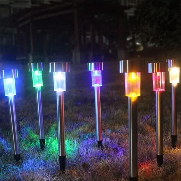 Jueja 5 pcs aço inoxidável de aço inoxidável RGB LED Gramn Light Jardim Lâmpada de paisagem para luz indução ao ar livre quintal caminho caminho