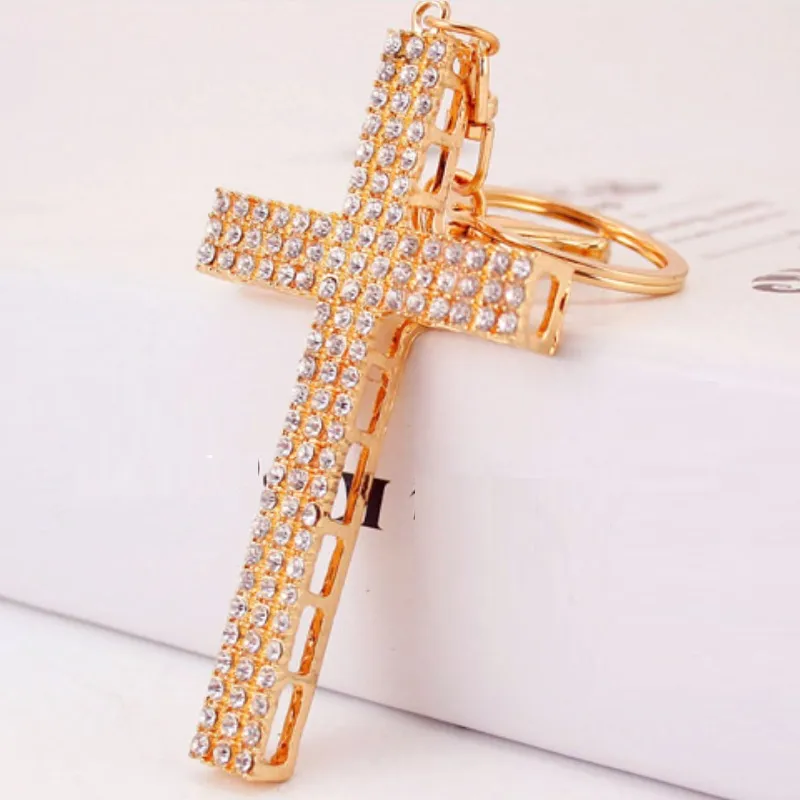 Moda Cruz Chaveiro Metal Chaveiro Rhinestone Cristal Cross Quadro Chaveiro Presente Chaveiro