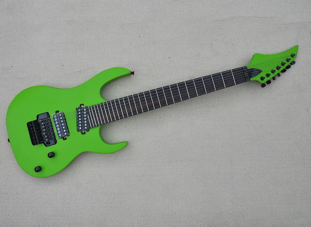 Factory Outlet-Guitare électrique verte à 7 cordes avec Floyd Rose, 27 frettes, touche en palissandre