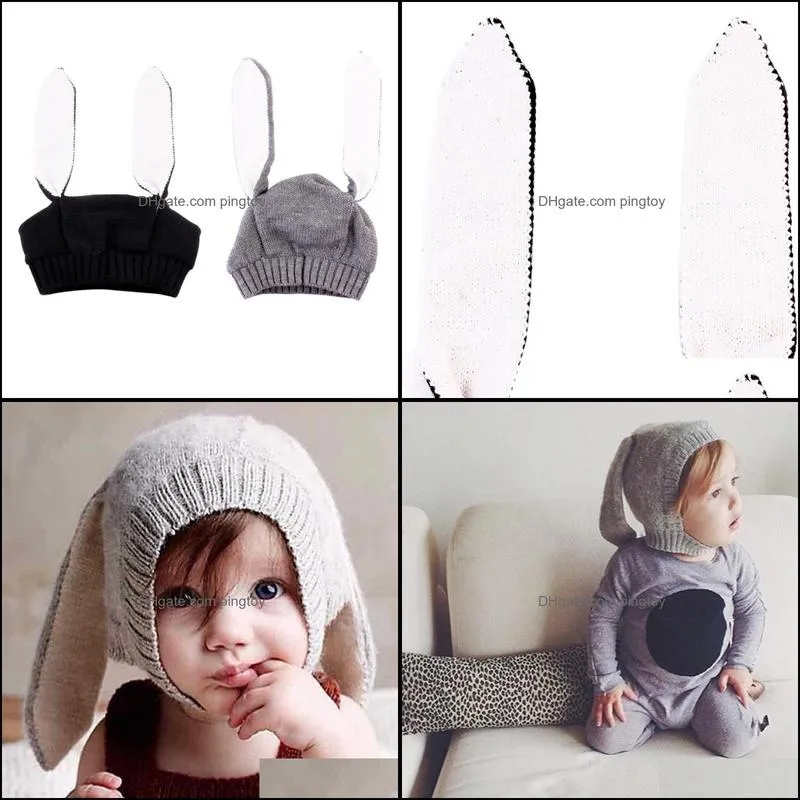 Autumn Toddler Kids Long Ear Rabbit Protection Knitted Wool Caps Winter Warm Baby Boys Girls Hats for 3-10 months Baby 2017