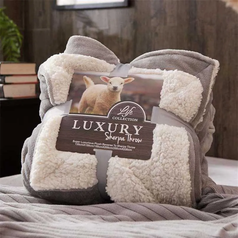 All Season Sherpa Fleece Fluffy Lamb throw Blanket Quilt Kids Comforter Bed Linen Plaid Teens spread 211122