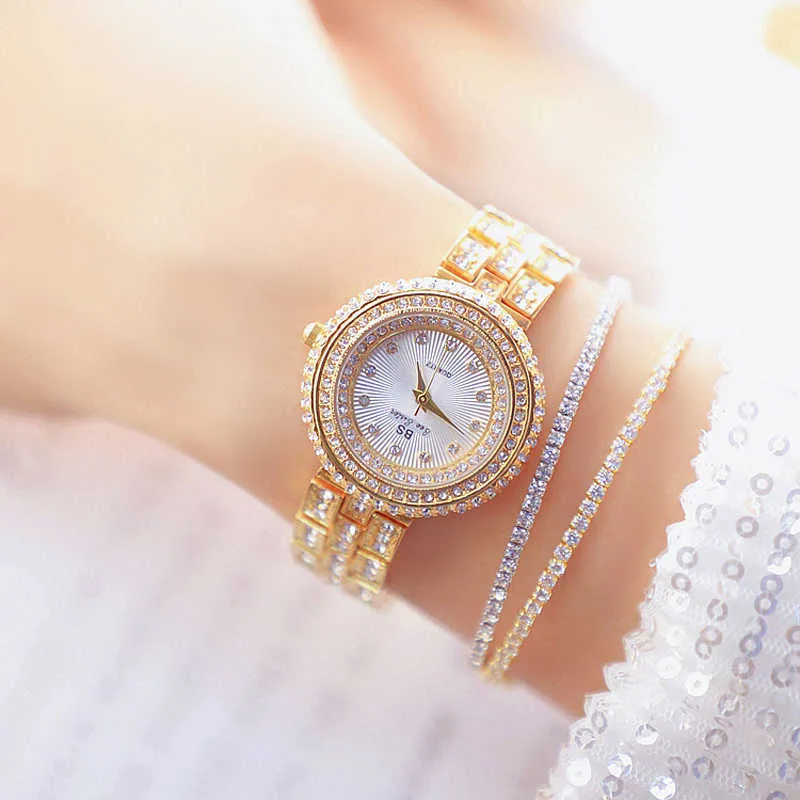 Relógios Mulher com 2 Pulseira Famoso Brand Gold Mulheres Relógios de Pulso Dress Diamante Feminino WristWatch Montre Femme 210527