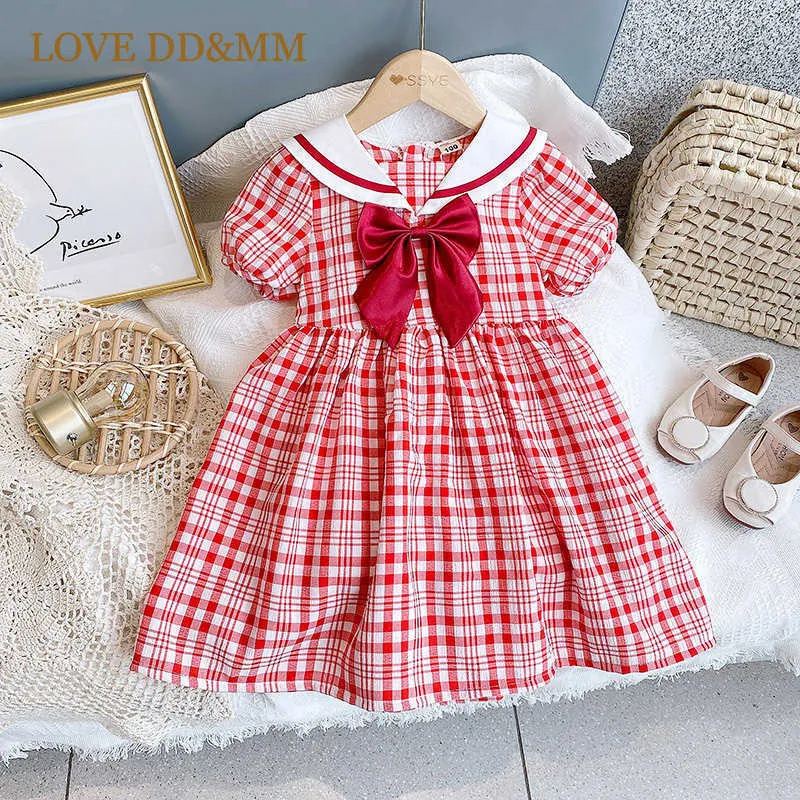 LOVE DDMM Abbigliamento per ragazze Abiti Moda estiva Abbigliamento per bambini Bow Plaid Print Comfort Dress For Girl Clothes 210715