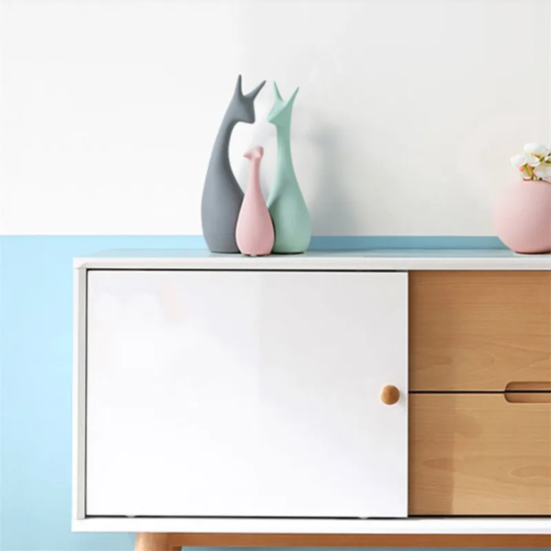 Nordic Nowoczesny Różowy Zielony Ceramiczny Jeleń Cat Figurki Home Decoration Rzemiosło Salon Desktop Zwierząt Ozdoby Ślubny Prezent