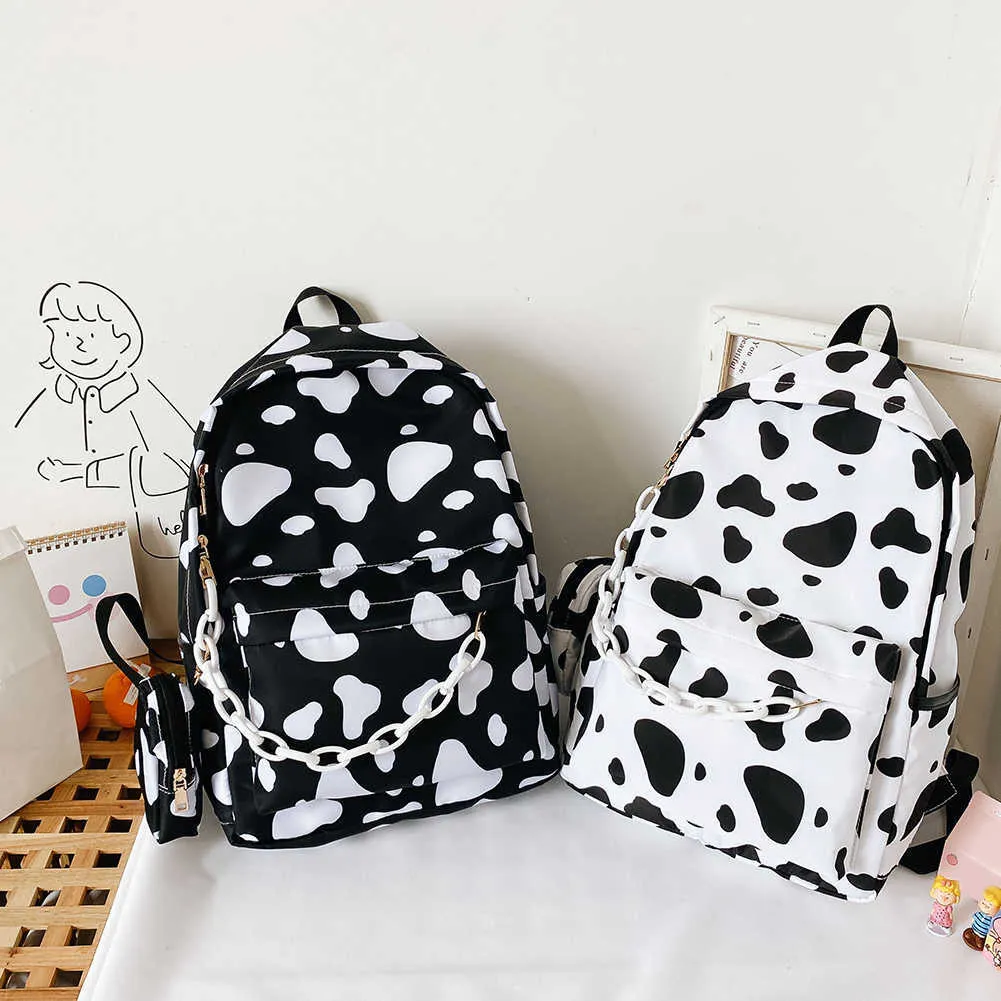 Casual Nylon Cow Letter Print Ryggsäck för studenter Flickor Shoulder School Book Väskor Kvinnor Daglig resa Bagpack Ryggsäck X0529