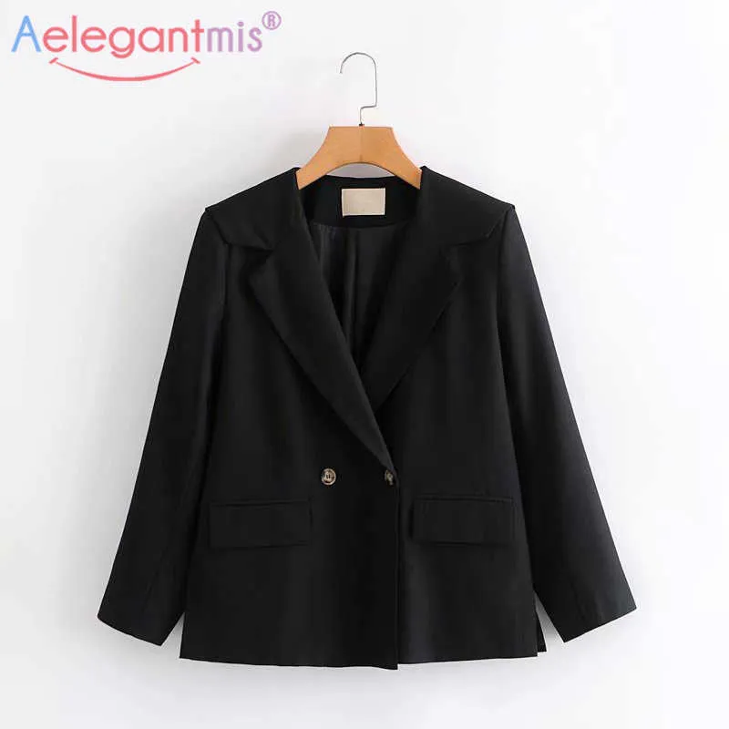 Aelegantmis haute qualité femmes mode coréenne bureau dame Blazer vestes Chic col cranté lâche femme OL travail 210607