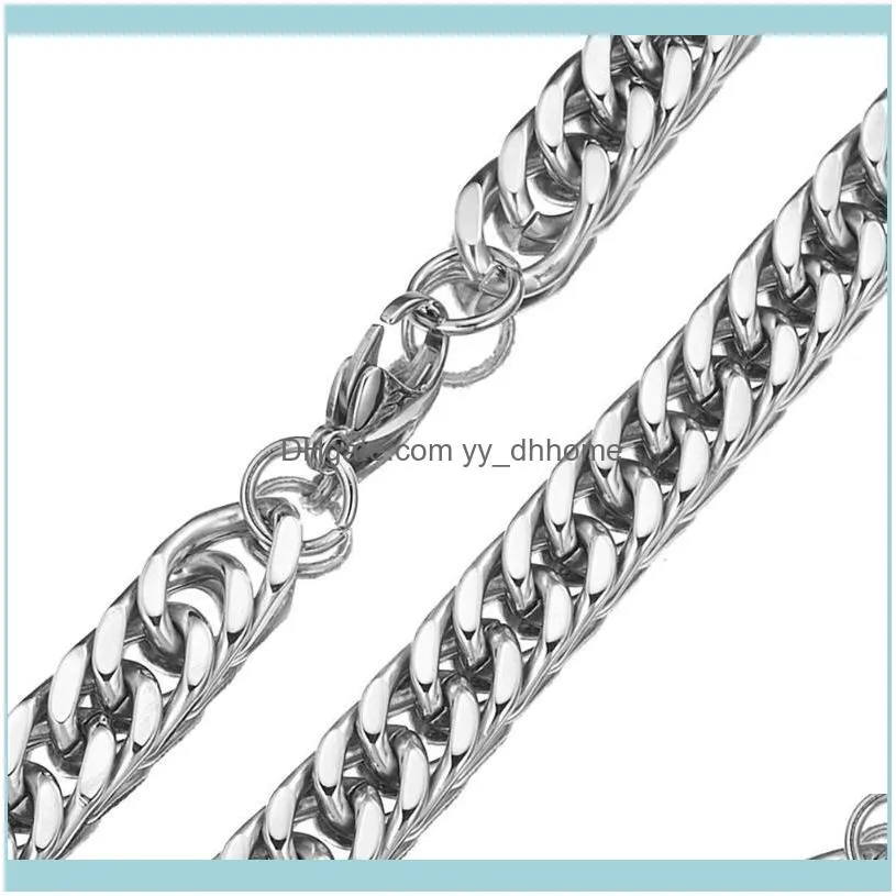 Granny Chic 7-40 Inch Silver Color Stainless Steel Double Curb Cuban Chain Necklaces For Men Women Don`t Fade Jewelry