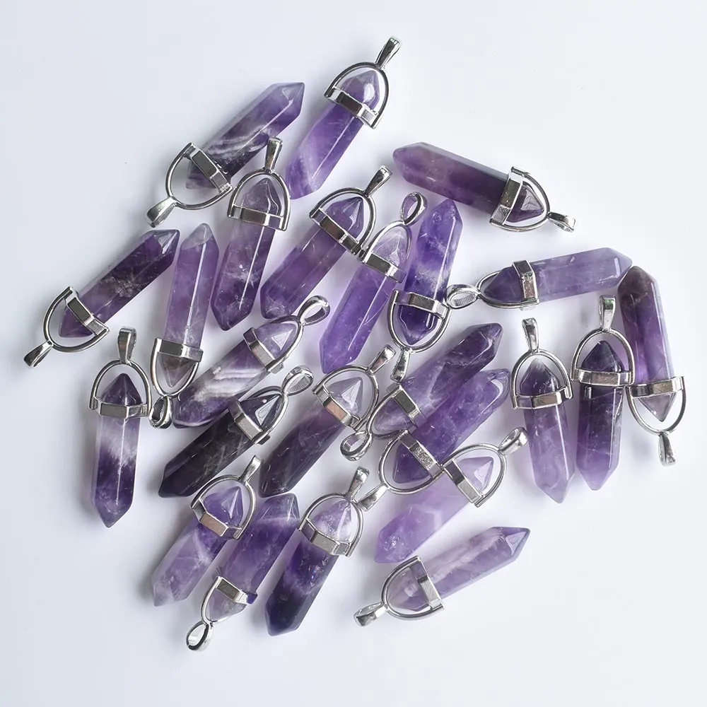 Natursten Charms Amethyst Hexagonal Healing Reiki Point Pendants för smycken Göra DIY Halsband Örhängen