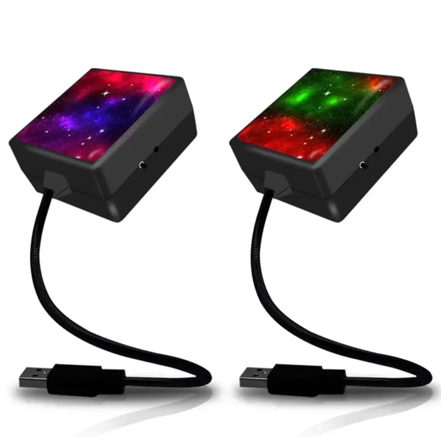 Atmósfera Interior del coche luces láser estrelladas USB Led techo coche estrella lámpara de noche proyector Super brillo decoración automática C208