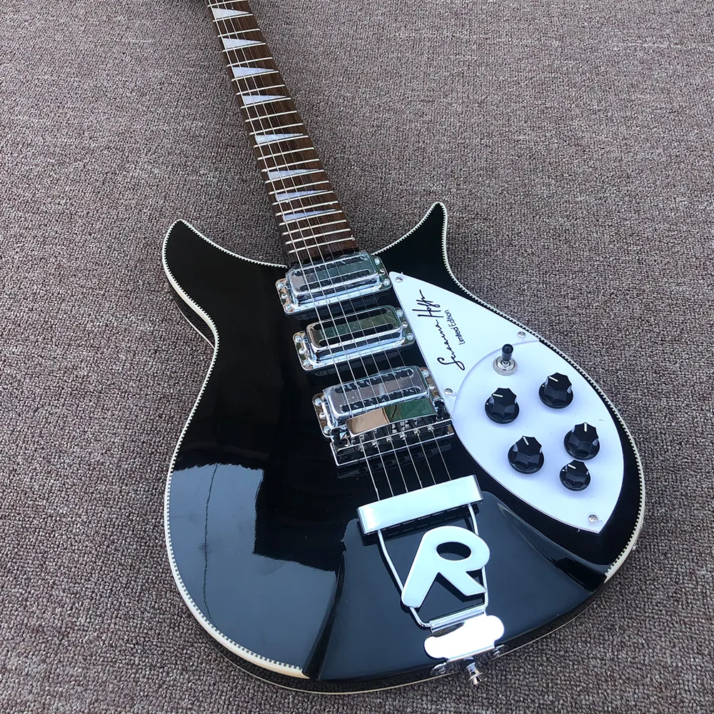 2023 Yeni Varış Siyah 6-string Elektro Gitar, 628mm Aralık, Ön ve Arka Lulu Bağlama, Net Ses Kalitesi