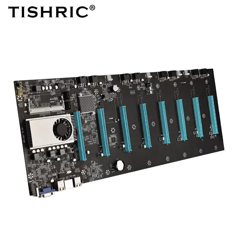 Bilgisayar Kabloları Konnektörler Tishric BTC-S37 Madencilik Makinesi Anakart 8 16x Grafik Kartı Onboard Procrssor CPU Miner Video Slot Bellek A