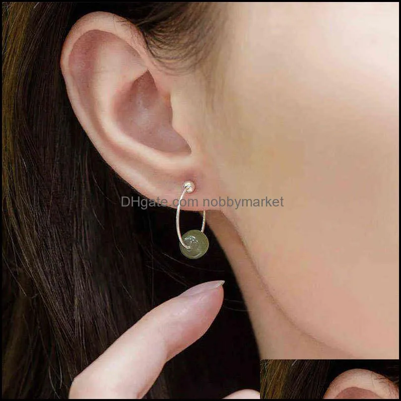 2021 New White/green Natural Hetian Jade Genuine 925 Sterling Silver Hoop Earrings for Women Fine Jewelry Christmas Gifts Yea592