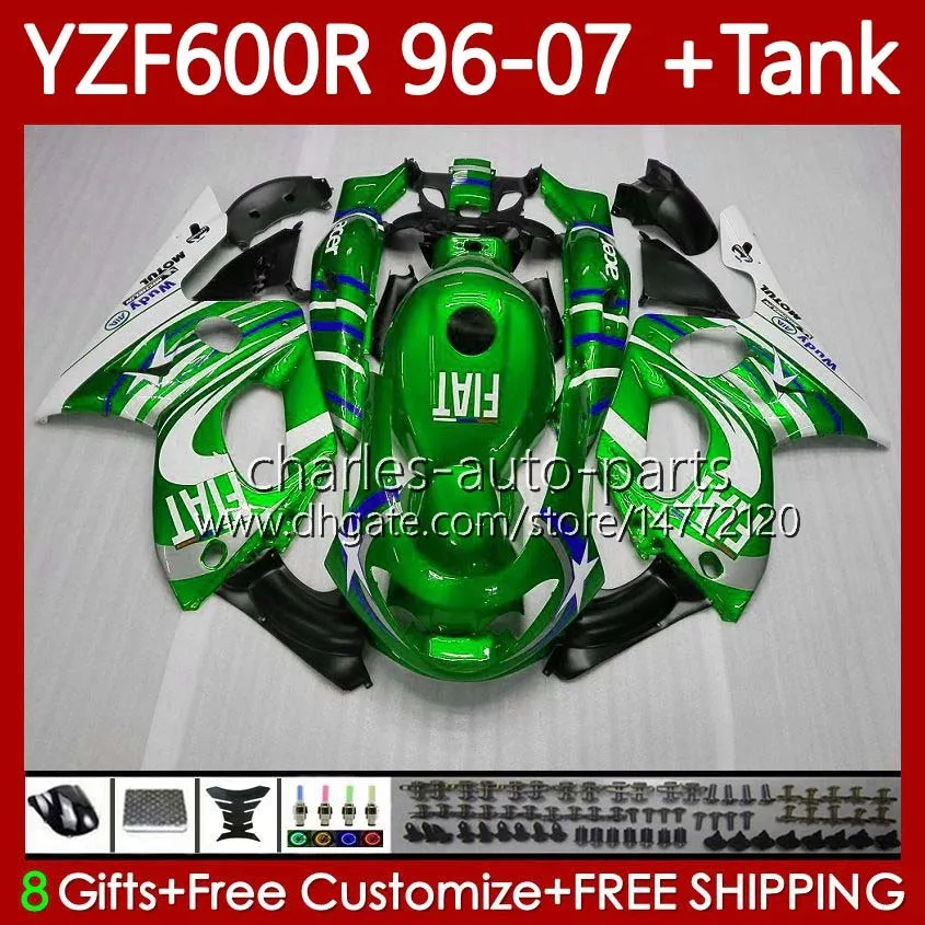 Verkleinings + tank voor Yamaha YZF600R Thundercat YZF 600R 600 R 96 97 98 99 00 01 02 07 Body 86NO.116 YZF-600R 1996 2003 2004 2005 2006 2007 Groene witte YZF600-R 96-07 Carrosserie